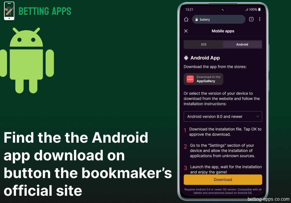 Find the the Android app download button