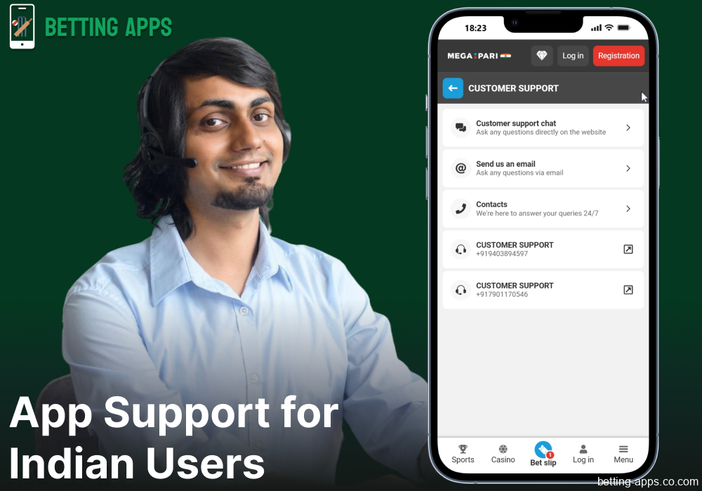 Customer support options available on Megapari app for Indian bettors