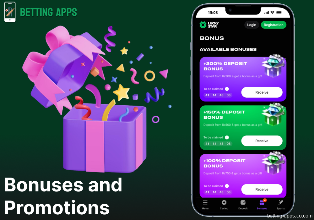 Bonuses and promortions available on the Lucky Star app in India