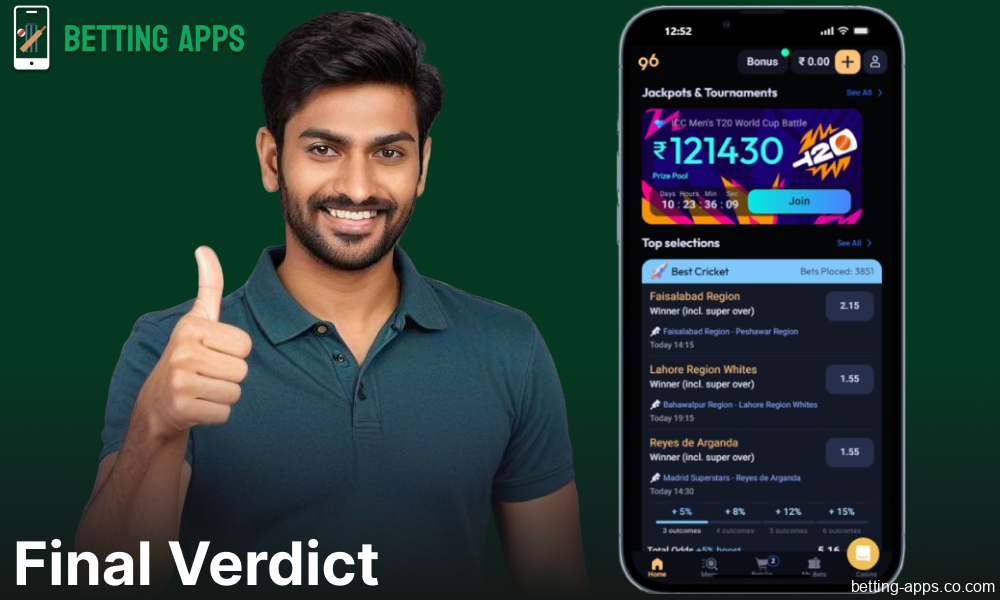 Conclusion on the Odds96 betting app for bettors from India