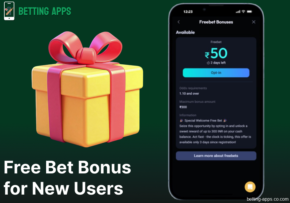 Free bet bonus available in the Odds96 app for Indian gamblers