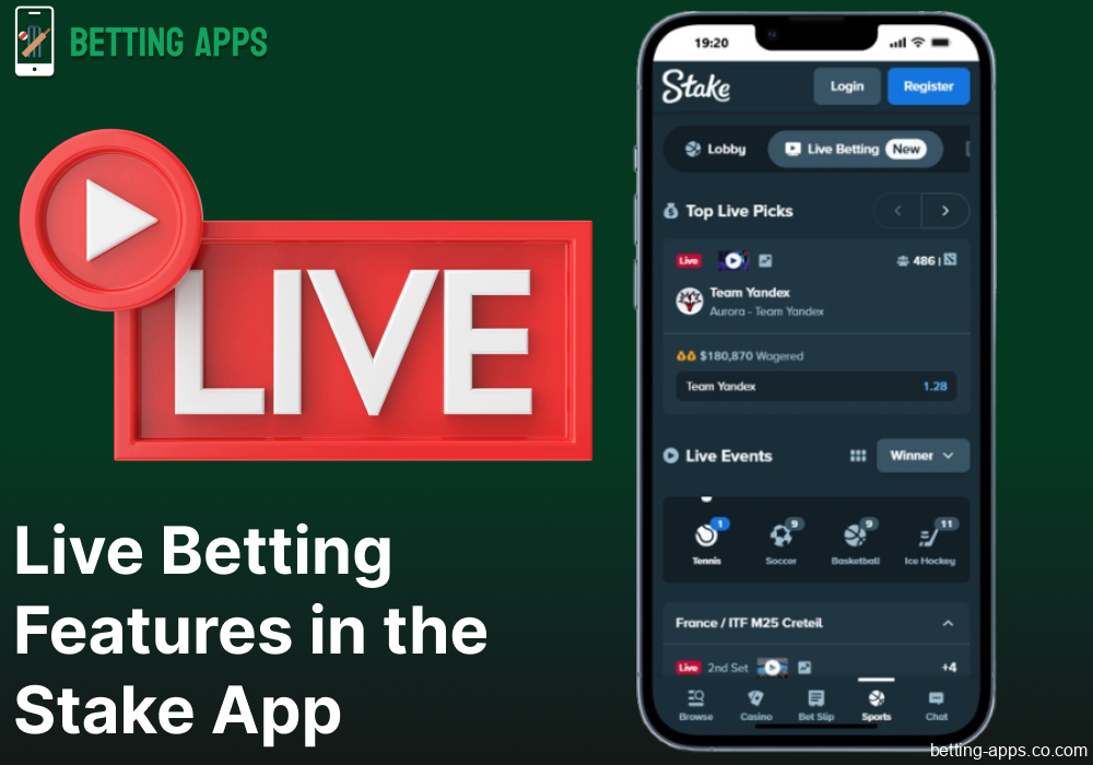 Live betting options available on Stake app in India