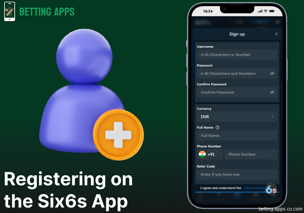 Instructions on Six6s app registration for bettors from India