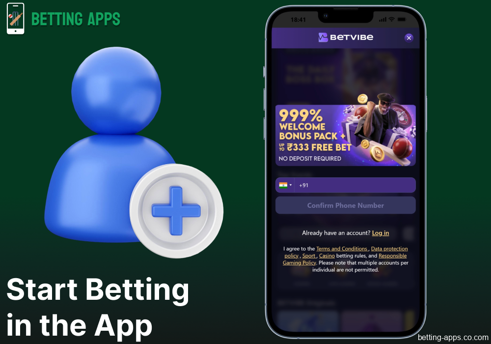 Instructions on Betvibe app registration for bettors from India