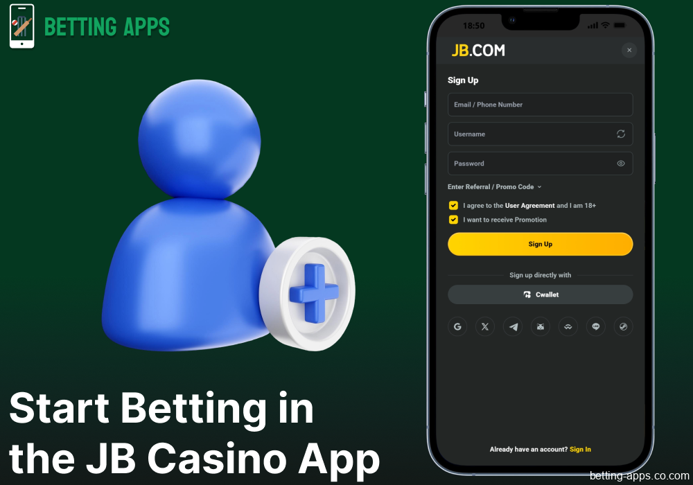 Instructions on JB Casino app registration for bettors from India